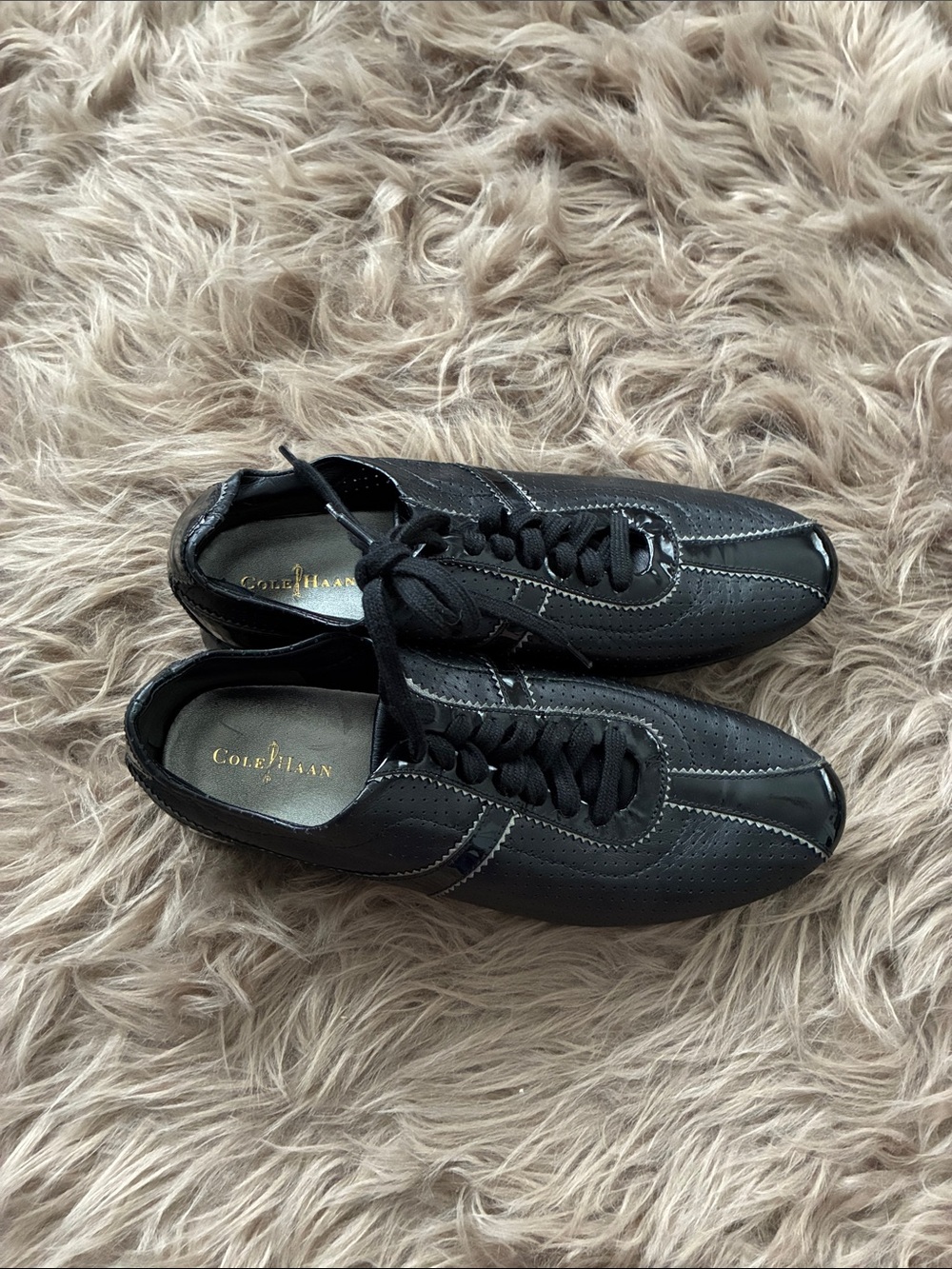 Cole Haan Black Leather Perforated Lace-Up Sneakers